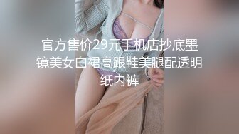 官方售价29元手机店抄底墨镜美女白裙高跟鞋美腿配透明纸内裤